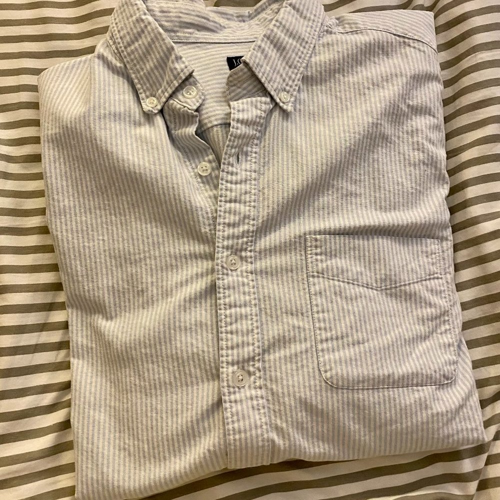 J. Crew Flex Oxford Size Large Light Blue and White Stripe